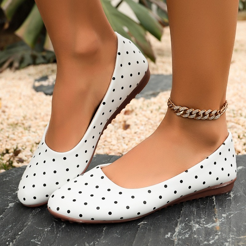 Women Shoes Wedges - Zapatos Planos Blancos con Puntos para