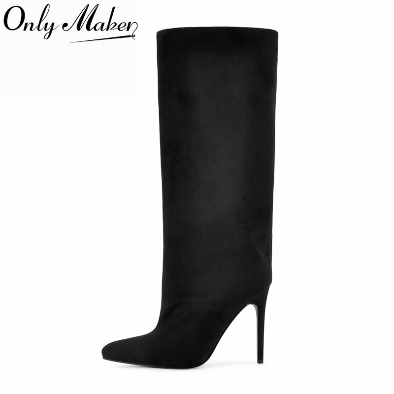 Women'S Shoes Extra Wide - Botas Altas de Ante Sintético Negro