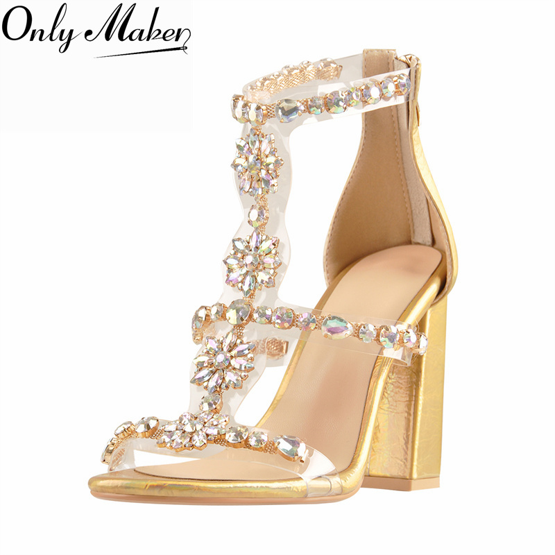 Clear Strap Heel - Onlymaker Sandalias de gladiador doradas con