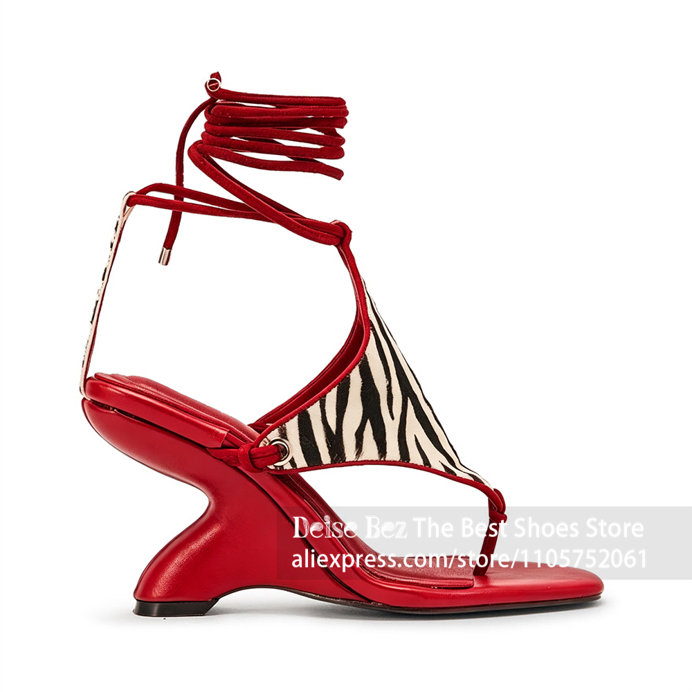 Women Shoes Wedges - Sandalias de tacón esculpido con estampado