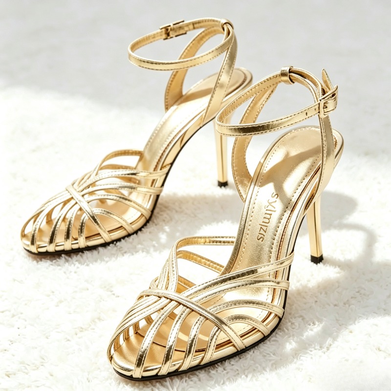 Metallic Heel Sandal - Sandalias de tacón alto con banda