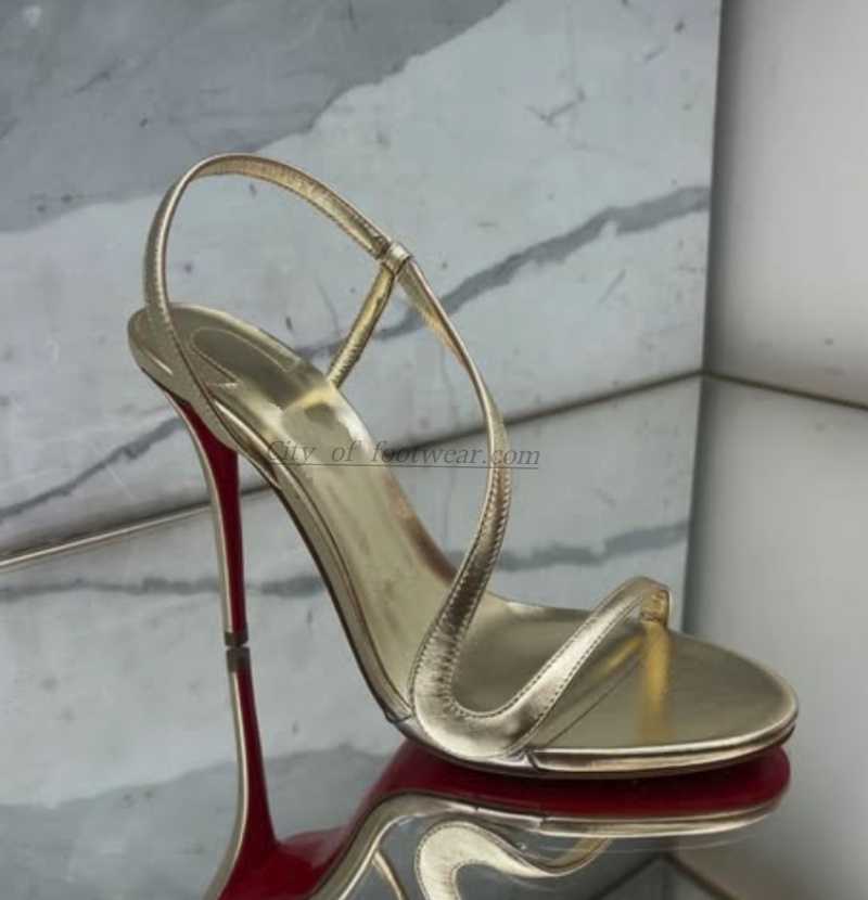 Metallic Heel Sandal - Sandalias sexys de cuero metálico dorado