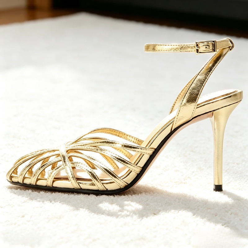 Sandalias de tacón alto con ba - Metallic Heel Sandal reseña y precio