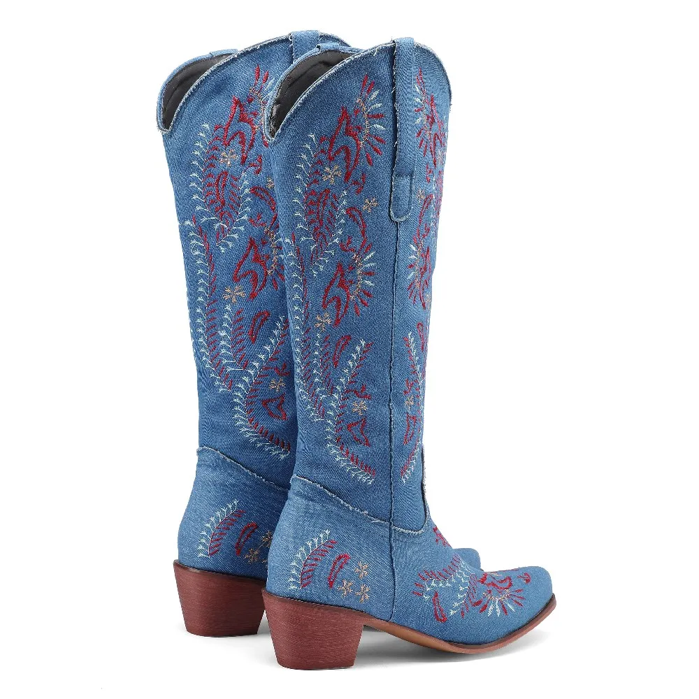 Botas vaqueras azules de vaque - Western Cowgirl Boot reseña y precio